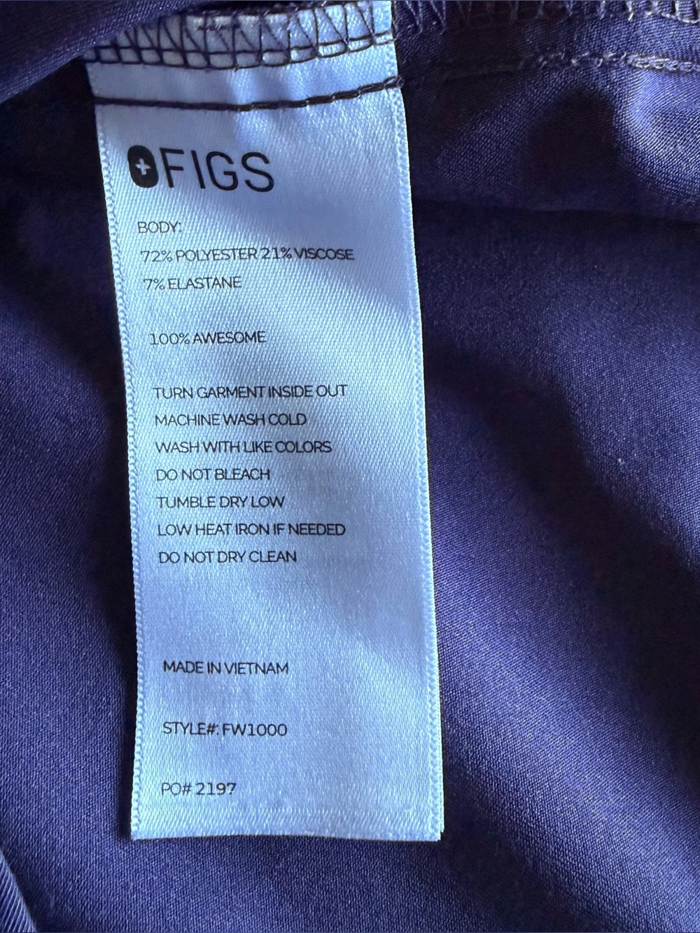 FIGS Women's V-Neck Scrub Top in Deep Purple - Picture 3 of 3